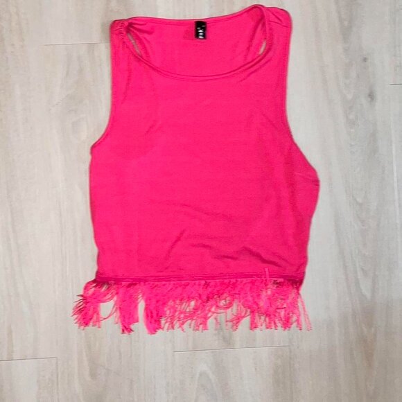 Hot Pink Fringe Cropped Tank Top - Picture 2 of 2